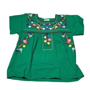 Yzxdorwj | Mexican Boho Embroidered Peasant Blouse in Green Size L Large
